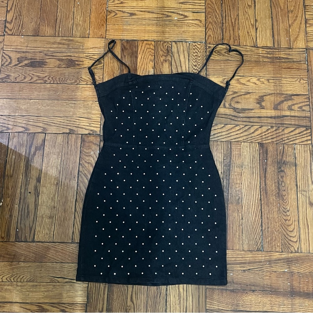 Love Squared Black Denim Studded Mini Dress